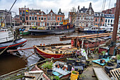  Houseboats on a canal in Groningen, Netherlands  