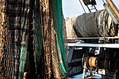  View of fishing nets on a boat in Chioggia, Venice Lagoon, Veneto, Italy, Europe 