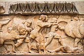 Detail of the pediment of the Siphnian Treasury in Delphi archaeology Museum, Greece.