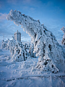  The Brocken weather station on the Brocken summit, Brocken, Harz, National Park, Schierke, Wernigerode, winter, frost, ice, Harz district, Saxony-Anhalt, East Germany, Central Germany, Germany, Europe 