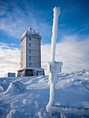  The Brocken weather station on the Brocken summit, Brocken, Harz, National Park, Schierke, Wernigerode, winter, frost, ice, Harz district, Saxony-Anhalt, East Germany, Central Germany, Germany, Europe 