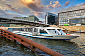 Kronprinzenbrücke, Buildings around Spree river, Berlin, Germany.