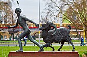 Boy with a Goat sculpture by August Kraus, Savignyplatz, Charlottenburg, Berlin, Germany