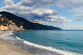 Cloudy View of Buildings and Hills in Monterosso, Cinque Terre, Italy
