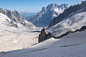 Blick auf das Gletschermeer am Mont-Blanc, Panorama-Gondel, Mer de Glace, Vallee Blanche, Chamonix Mont Blanc, Haute Savoie, Frankreich