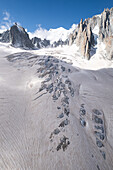 Blick auf das Gletschermeer am Mont-Blanc, Panorama-Gondel, Mer de Glace, Vallee Blanche, Chamonix Mont Blanc, Haute Savoie, Frankreich
