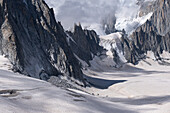 Blick auf das Gletschermeer am Mont-Blanc, Panorama-Gondel, Mer de Glace, Vallee Blanche, Chamonix Mont Blanc, Haute Savoie, Frankreich