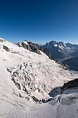 Blick auf das Gletschermeer am Mont-Blanc, Mer de Glace, Vallee Blanche, Chamonix Mont Blanc, Haute Savoie, Frankreich