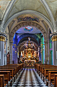 Innenaufnahme der Wallfahrtskirche Madonna del Sangue in Re, Re, Tessiner Alpen, Piemont, Italien