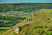 Waberla mit Steinerne Frau, vom Rodenstein, Waberla, Kirchehrenbach, Fränkische Schweiz, Franken, Bayern, Deutschland
