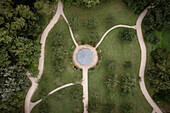  Aerial photograph of the Crescent House in the castle garden of the Teutonic Order Castle of Mergentheim, Bad Mergentheim, Main-Tauber-Kreis, Baden-Württemberg, Germany, Europe 