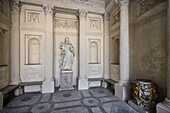  Ancient columns and marble sculpture inside the Temple of Minerva in the palace gardens of Schwetzingen Palace, Rhein-Neckar-Kreis, Baden-Württemberg, Germany, Europe 