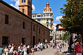 People strolling and having an aperitif on a Sunday afternoon, Ramón y Cajal Street, University of Oviedo, Oviedo, Asturias, Spain\n