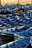 Blue rowing boats in the harbour of Essaouira,Morocco,North Africa