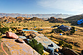Painting Rocks site, work of the Belgian artist Jean Verame. around Tafraout,Anti-Atlas,Morocco,North Africa