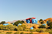 Painting Rocks site, work of the Belgian artist Jean Verame. around Tafraout,Anti-Atlas,Morocco,North Africa