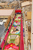 Decorations made with flowers, Noto Flower Festival, Noto, Noto Valley, Sicily, Italy