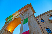 Royal Gate painted with light, Noto, Noto Valley, Sicily, Italy