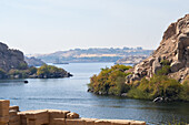 View of the Nile River from the Egyptian temple of Philae in Aswan