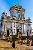 The Beautiful Baroque Old Town and St Ursus Cathedral and Street Lamp in a Sunny Autumn Day in Solothurn, Canton Solothurn, Switzerland.