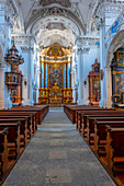 Inside The Beautiful Baroque Church Jesuitenkirche in a Sunny Day in Solothurn, Solothurn Canton, Switzerland.