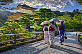 Japanese women with Kimono, Kinkakuji Temple, The Golden Pavilion, Rokuon-ji temple, Kyoto, Japan