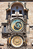 Astronomical clock on the Old Town City Hall, Staromestske Namesti (Old Town Square), Prague, Czech Republic, Europe\n