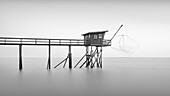  View of a fisherman&#39;s house, carrelet, at high tide, Pornic, Loire-Atlantique, Pays de la Loire, Brittany, France 