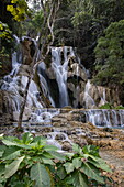  Majestic yet tranquil Kung Si Falls, near Kuang Si, Luang Prabang District, Luang Prabang, Laos, Asia 