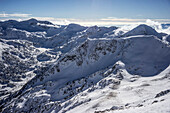 Bergwelt oberhalb der Wichren Hütte im Winter, Iim Pirin Nationalpark, Bansko, Oblast Blagoewgrad, Bulgarien