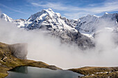  Jungfrau and Mönch rise above the fog, Mürren, Bernese Oberland, Switzerland 