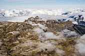 Ausblick vom Schilthorn in Richtung Norden zu den Lobhörnern, Mürren,  bei Lauterbrunnen, Berner Oberland, Region Interlaken, Kanton Bern, Schweiz