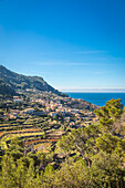 Blick auf Banyalbufar, Serra de Tramuntana, Mallorca, Balearen, Spanien