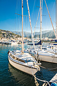  Boats in the harbor of Port de Soller, Mallorca, Balearic Islands, Spain 