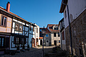  Historic half-timbered houses on the Münzenberg, UNESCO World Heritage town of Quedlinburg, Saxony-Anhalt, Germany 