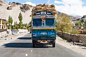 Truck on the road along the Indus River, Leh district, Ladakh region, state of Jammu and Kashmir,India,Asia