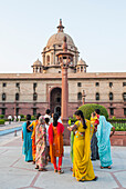 Family visiting the Secretariat Building housing  Ministries,New Delhi,India,Asia