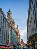  View from Münzgasse to Neumarkt with the Dresden Frauenkirche, Neumarkt, Old Town, Dresden, Saxony, East Germany, Germany, Europe 