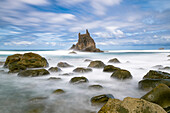 The Roque Benijo rock on Benijo Beach. Santa Cruz de Tenerife Province, north coast of Tenerife, Spain 