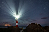  The beautiful Faro de Punta Teno lighthouse under a starry sky, Santa Cruz de Tenerife, Spain 