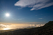  Low sun at the western border of the national park, looking toward La Gomera. Teide National Park, Tenerife, Spain 