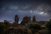  Star photography under the night sky at Roques de García, Teide National Park, Tenerife, Spain 
