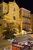 France, Cote d'Azur, Nice, Cours Saleya in the evening with the Chapelle de la Miséricorde