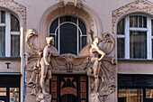 Decooration of the building in Old Prague in Art Nouveau and Art Deco style