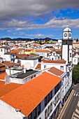 Portugal, Azores, Sao Miguel Island, Ponta Delgada, Praca do Municipio, skyline, Igreja Matriz, 