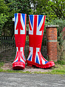 Giant wellies with UK decoration, Herefordsire, UK\n