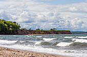  View of the Baltic Sea and cliffs on a stormy day at Weissenhäuser Strand, East Holstein, Schleswig-Holstein, Germany 