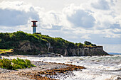  View of the lighthouse and the cliffs in front of Heiligenhafen, Baltic Sea, Ostholstein, Schleswig-Holstein, Germany 