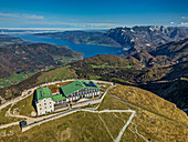  View of Hotel Schafberg and Attersee, from Schafberg, Salzkammergut, Salzburg, Austria 