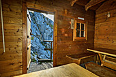  Interior shot of the bivouac box on the Schober summit, Schober, Salzkammergut, Salzburg, Austria 